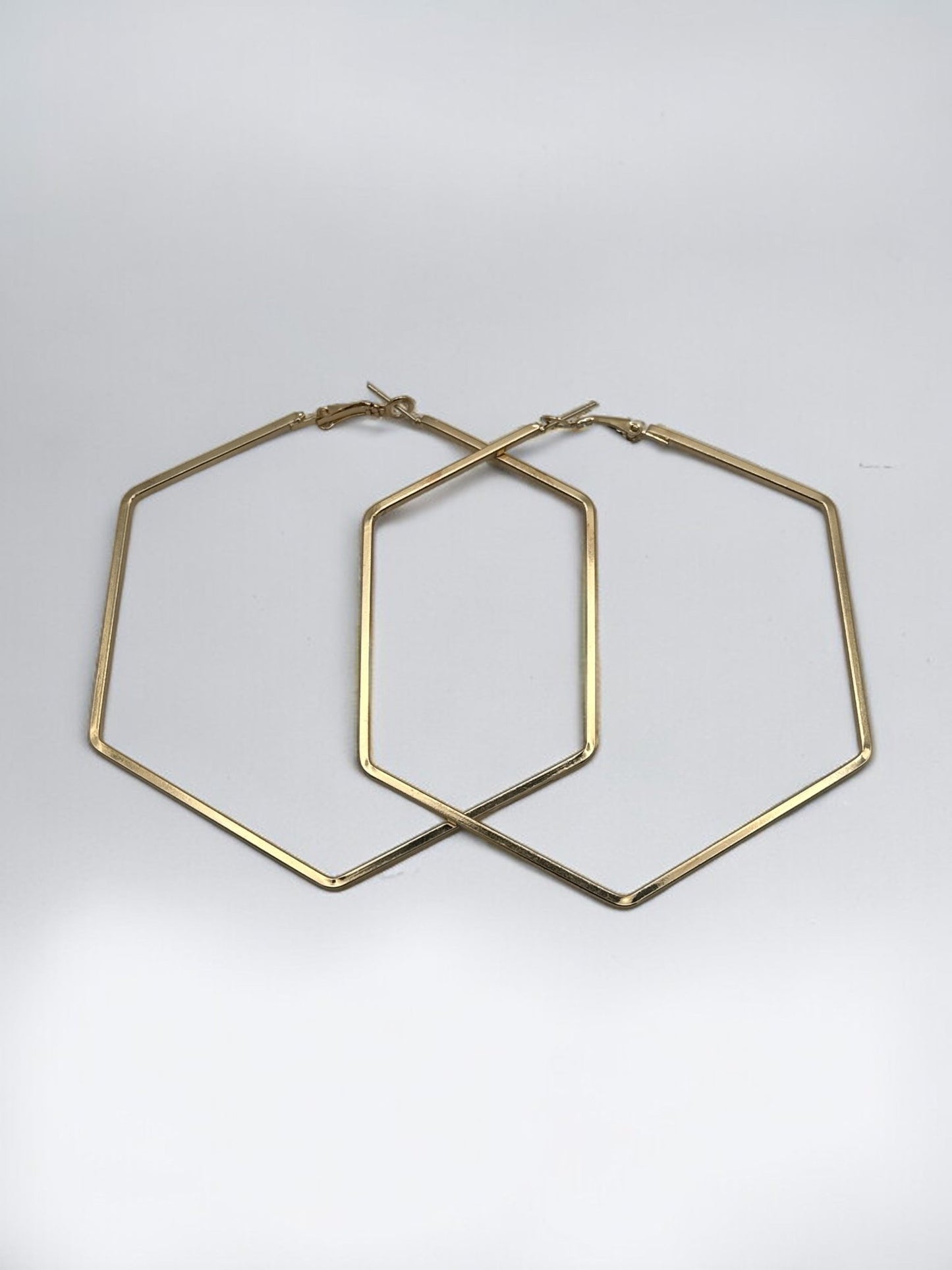 8cm Hexagon Statement Gold Colour Hoop Earrings - Fatisha Boutique