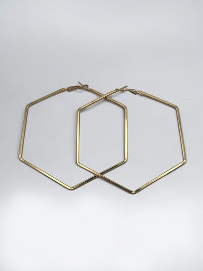 8cm Hexagon Statement Gold Colour Hoop Earrings - Fatisha Boutique