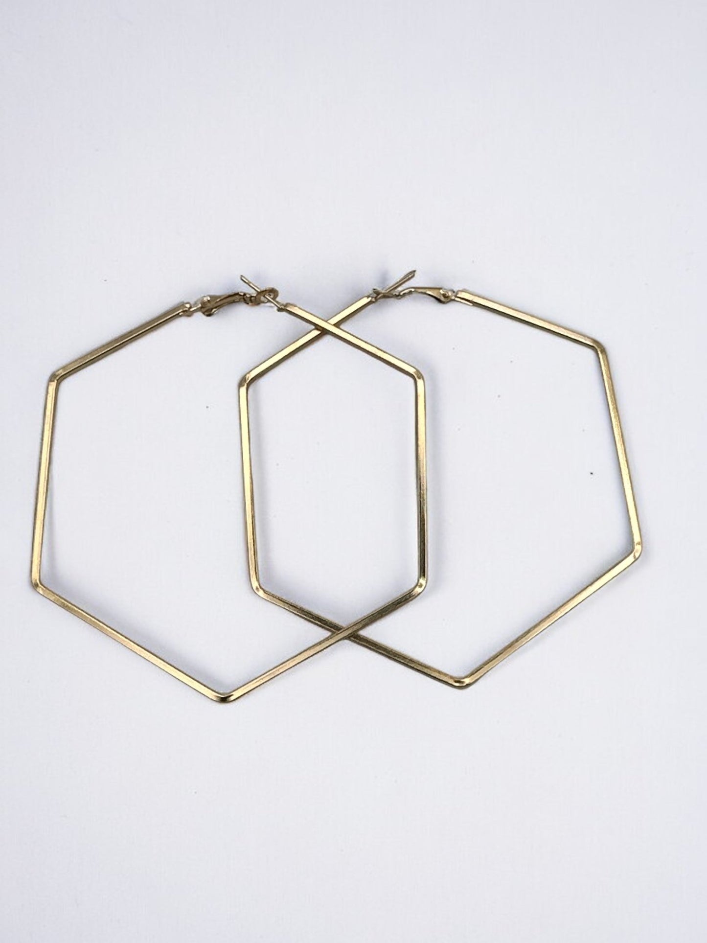 8cm Hexagon Statement Gold Colour Hoop Earrings - Fatisha Boutique