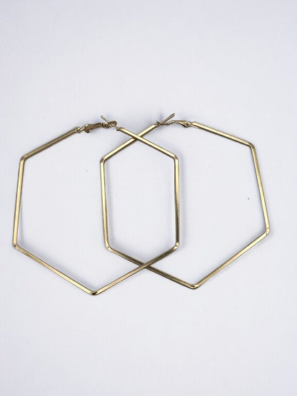 8cm Hexagon Statement Gold Colour Hoop Earrings - Fatisha Boutique