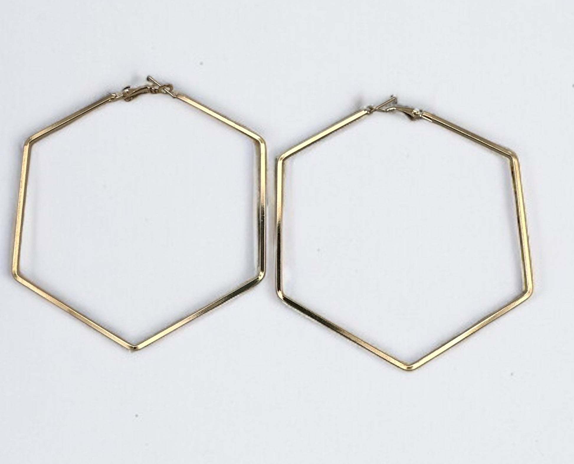 8cm Hexagon Statement Gold Colour Hoop Earrings - Fatisha Boutique