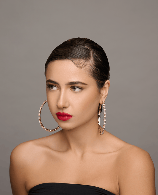 8CM Luxury Rhinestones Medium Statement Hoop Earrings - Fatisha Boutique