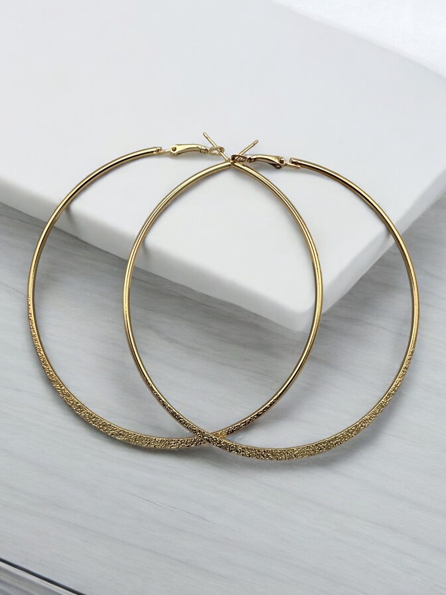 9cm Engraved Hoop Earrings - Elegant Large Statement Jewellery - Fatisha Boutique
