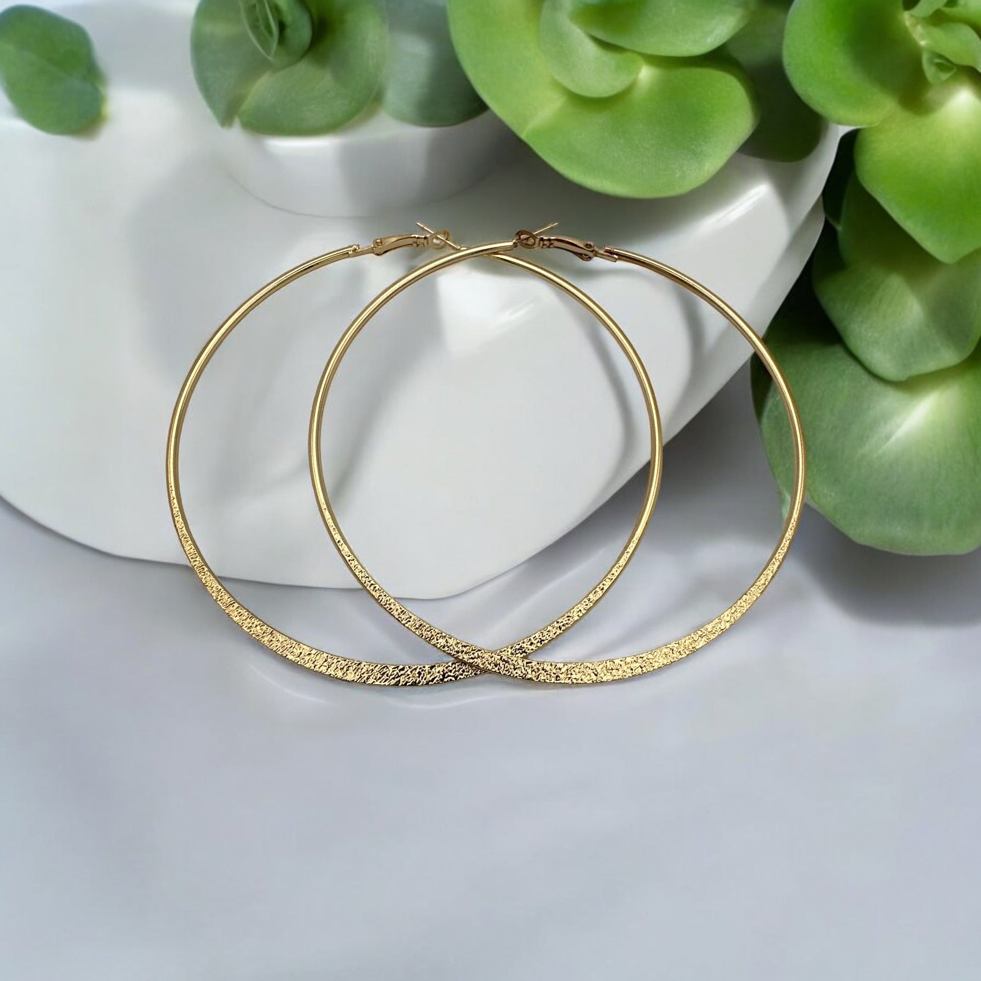 9cm Engraved Hoop Earrings - Elegant Large Statement Jewellery - Fatisha Boutique