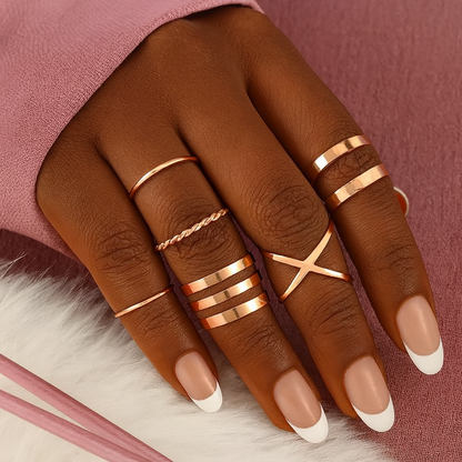 Boho Minimal Statement Ring Set – 8-Piece Gold & Silver for Petite Fingers - Fatisha Boutique #