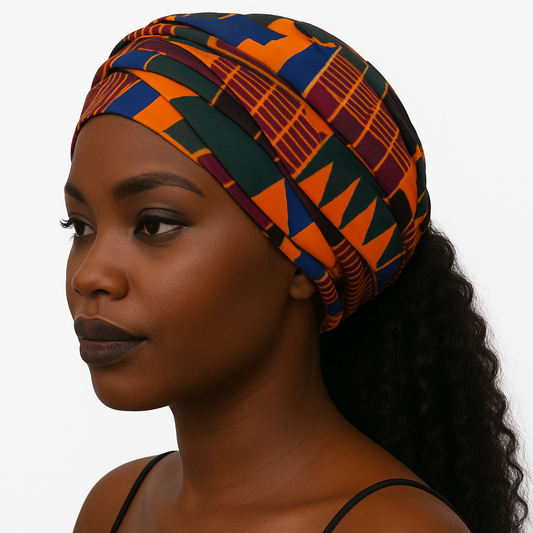 African Ankara Kente Print Turban Head Wrap – Multicolour Wax Fabric Scarf - Fatisha Boutique #