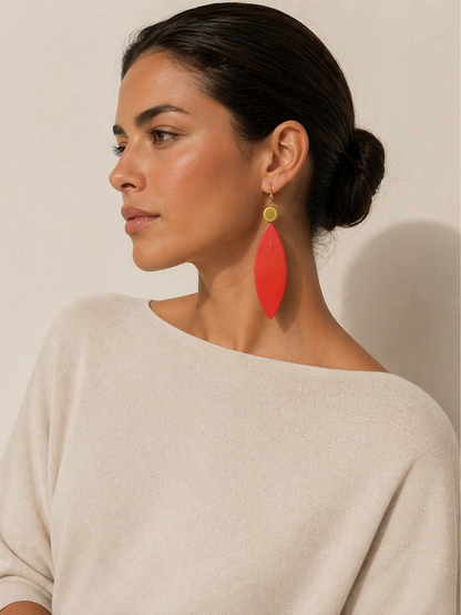 Long Red Resin Statement Earrings – Handmade Dangle Drop Jewellery for Women - Fatisha Boutique #