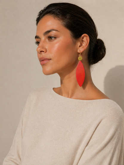 Long Red Resin Statement Earrings – Handmade Dangle Drop Jewellery for Women - Fatisha Boutique #