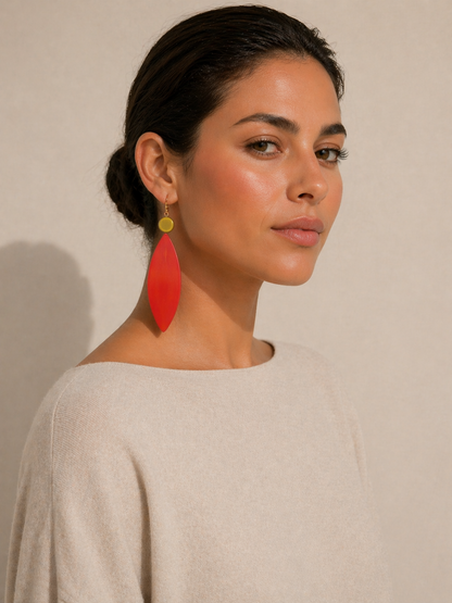 Long Red Resin Statement Earrings – Handmade Dangle Drop Jewellery for Women - Fatisha Boutique #