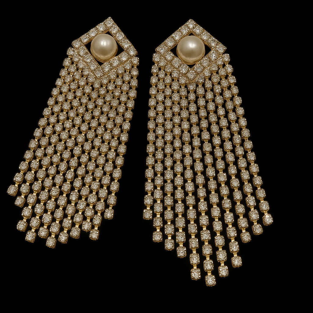 Elegant Pearl & Rhinestone Drape Statement Earrings – Glam Bridal & Evening Jewellery