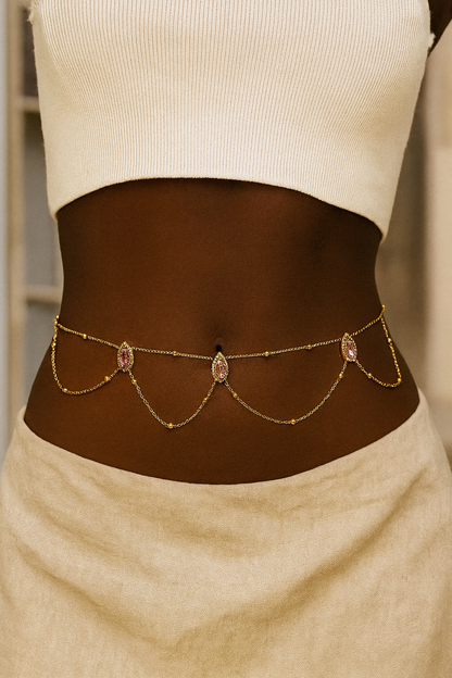 Elegant Rhinestone Belly Chain – Pink Crystal Waist Jewellery in Gold or Silver