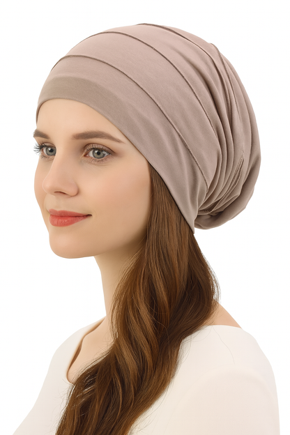 Satin Lined Double Layer Turban Beanie – Pre-Tied Cotton Headwrap Cap for Women - Fatisha Boutique #