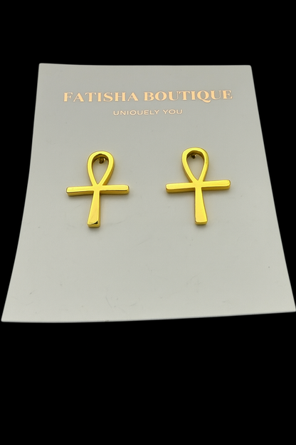 Small Ankh Cross Stud Earrings | Stainless Steel Egyptian Symbol Jewellery - Fatisha Boutique #