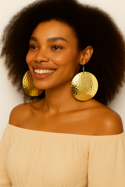 Oversized Hammered Gold Earrings – Bold African Fashion Statement Jewellery - Fatisha Boutique #