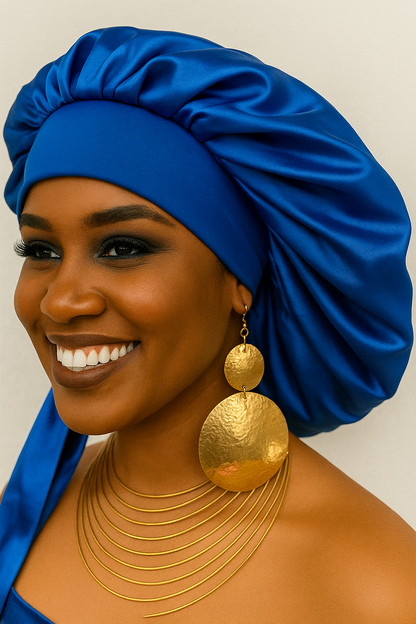 Luxury Satin Silk Bonnet Cap with Long Ties – Single Layer, Hair Protection
