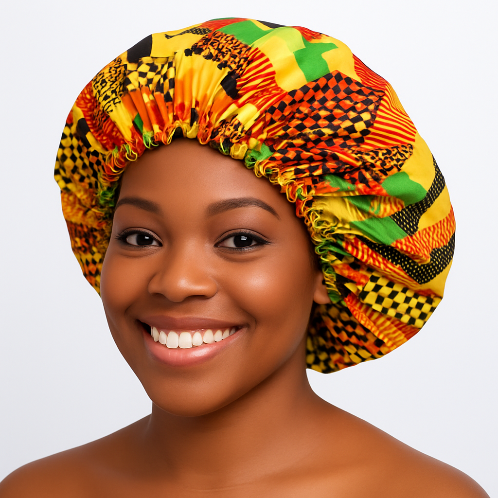 Adjustable Double-Layered Reversible Ankara Satin Silk Bonnet Caps – Stylish & Protective Hair Care - Fatisha Boutique #