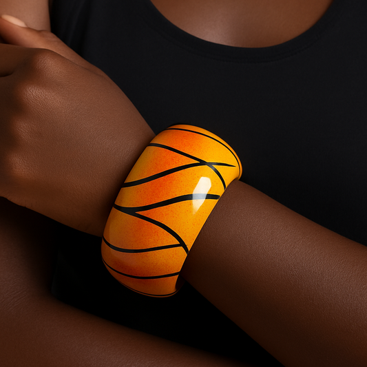 Fiery Abstract Wooden Bangle – Chunky Hand-Painted Tribal Boho Bracelet - Fatisha Boutique #