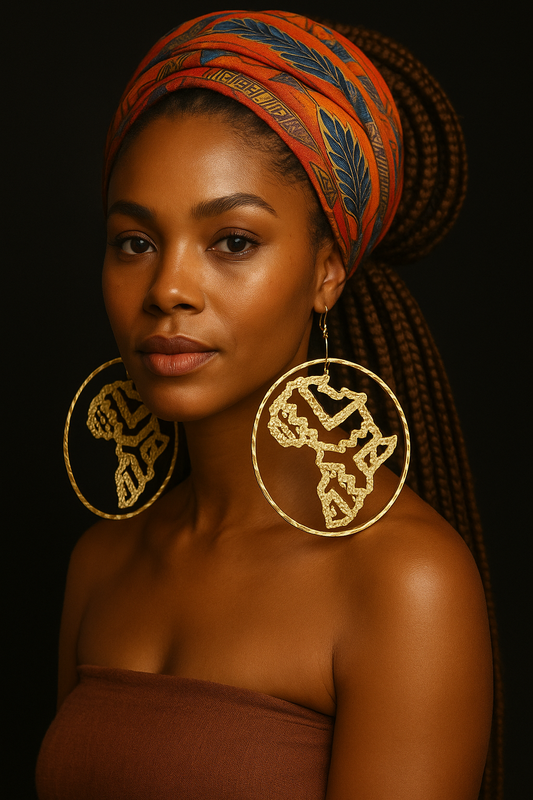 Handcrafted Oversized African Map Statement Earrings – Bold & Unique