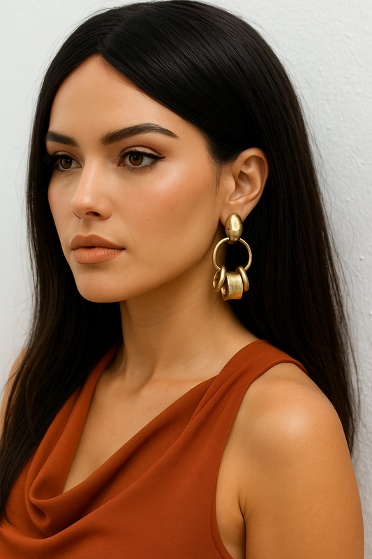 Gold Plated Hammered Metal Dangle Earrings – Bold Chunky Artisan Style - Fatisha Boutique #