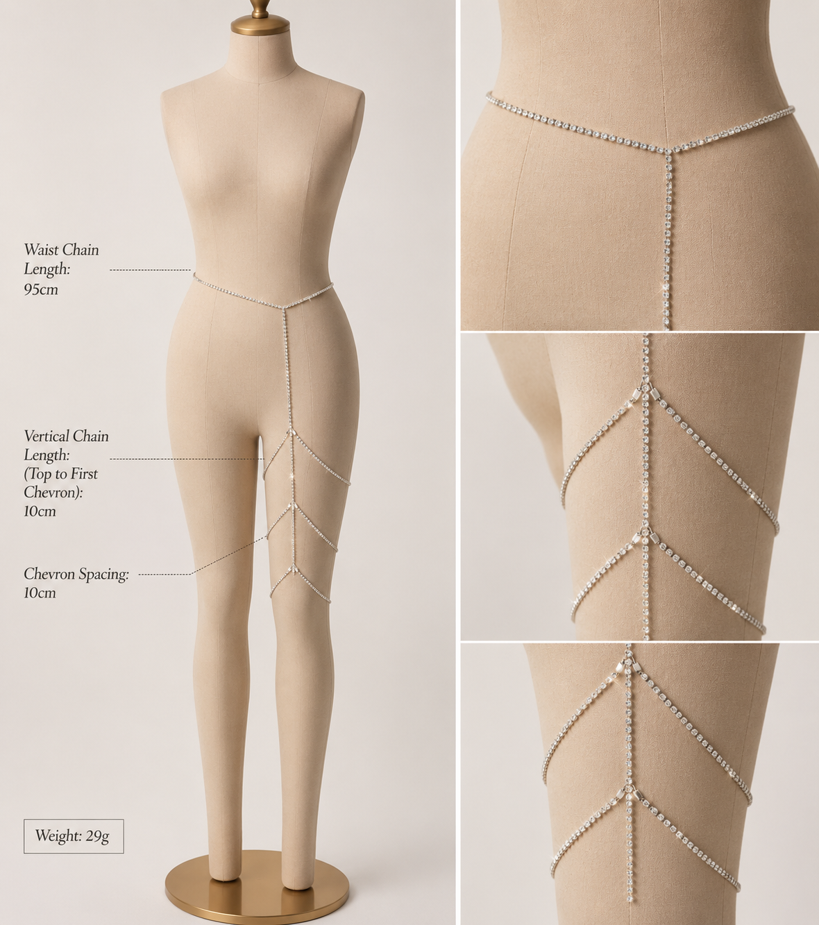 Long Crystal Rhinestone Thigh Body Chain | Gold & Silver