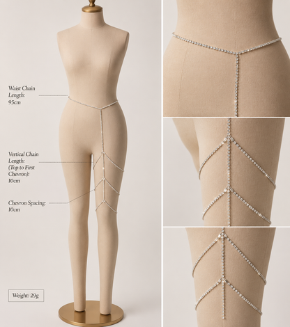 Long Crystal Rhinestone Thigh Body Chain | Gold & Silver