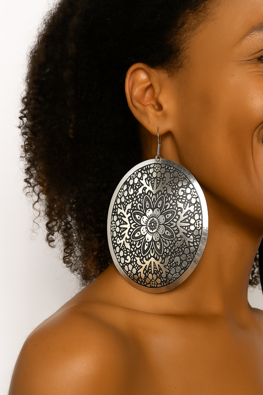 Mandala-Engraved Brass Dangle Earrings – Bohemian Statement Jewellery - Fatisha Boutique #