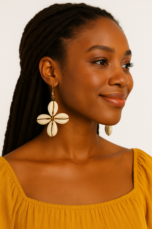 Authentic Handmade African Cowrie Shell Star Dangle Earrings – Unique Boho Statement Jewellery - Fatisha Boutique #