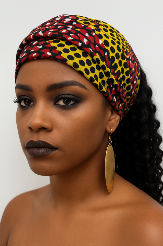 Radiant Yellow & Red African Ankara Head Wrap – Natural Hair Scarf, Tribal Wax Print - Fatisha Boutique #