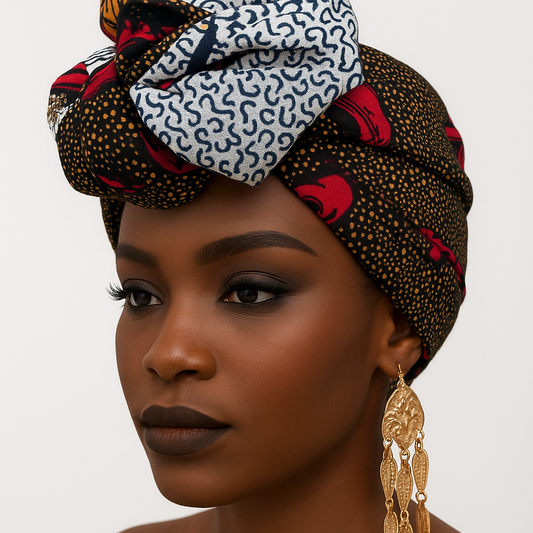 African Ankara Print Wax Turban Head Wrap – Bold Multicolour Fabric Scarf - Fatisha Boutique #