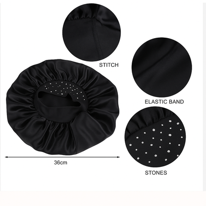 Rhinestone Satin Silk Bonnet Cap – Single Layer Sleep Cap with Stretch Band - Fatisha Boutique #