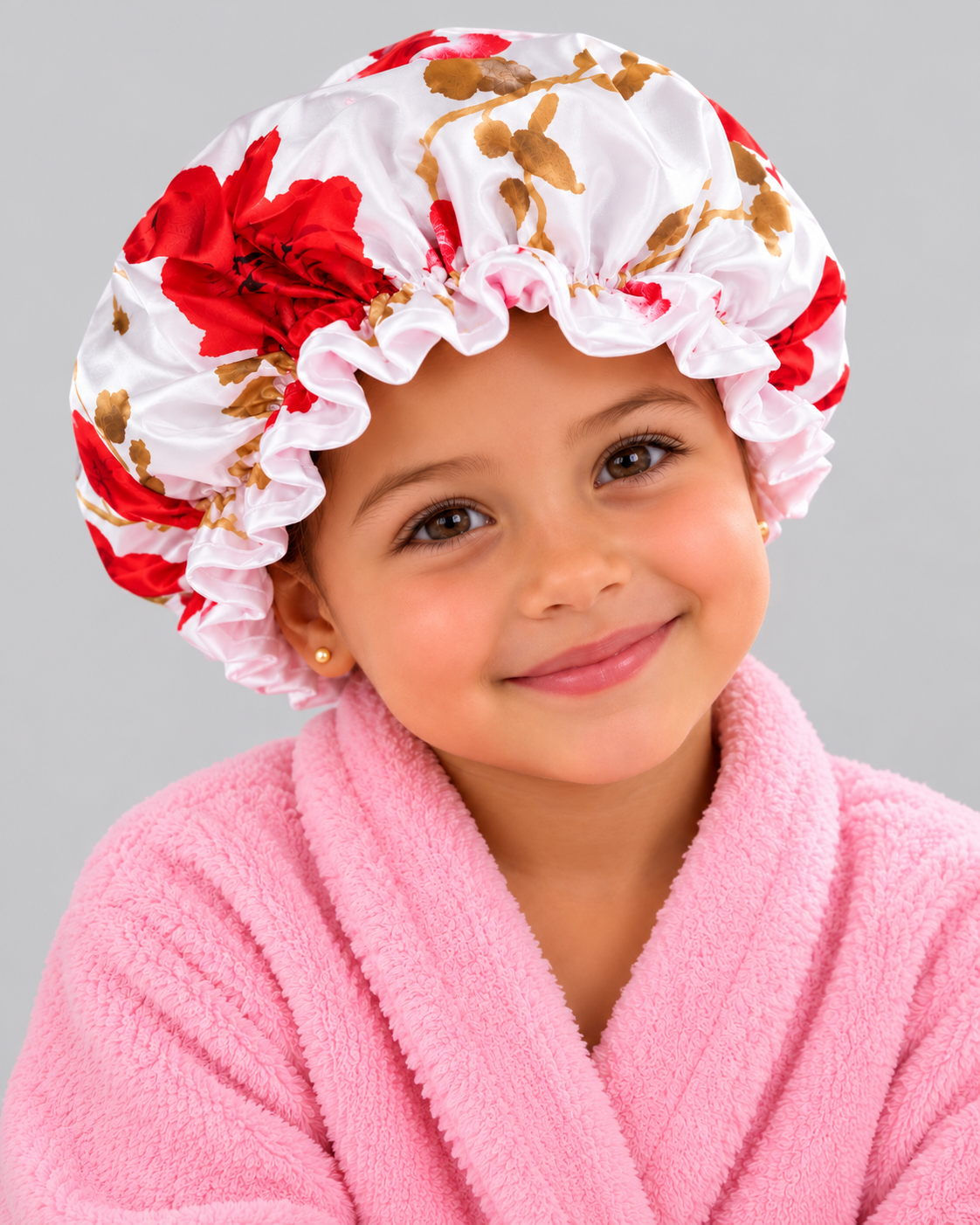 Kids Satin Silk Shower Cap – Waterproof Bonnet with Ruffled Edges (Ages 1–6) - Fatisha Boutique
