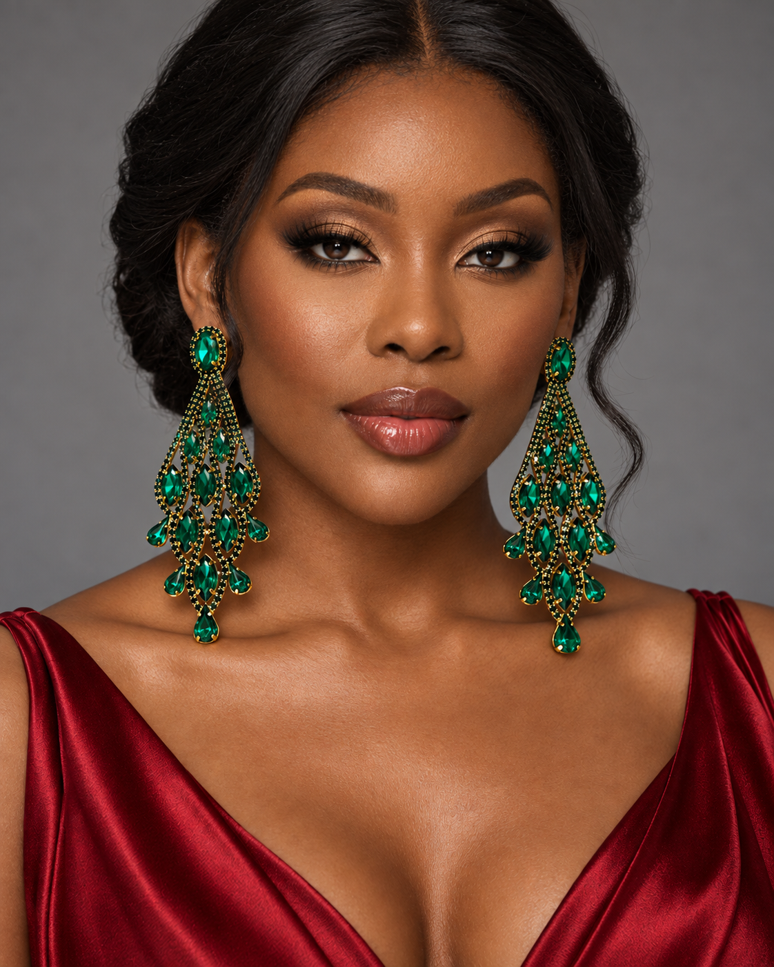 Long Emerald Green Rhinestone Chandelier Earrings - Fatisha Boutique Fatisha Boutique