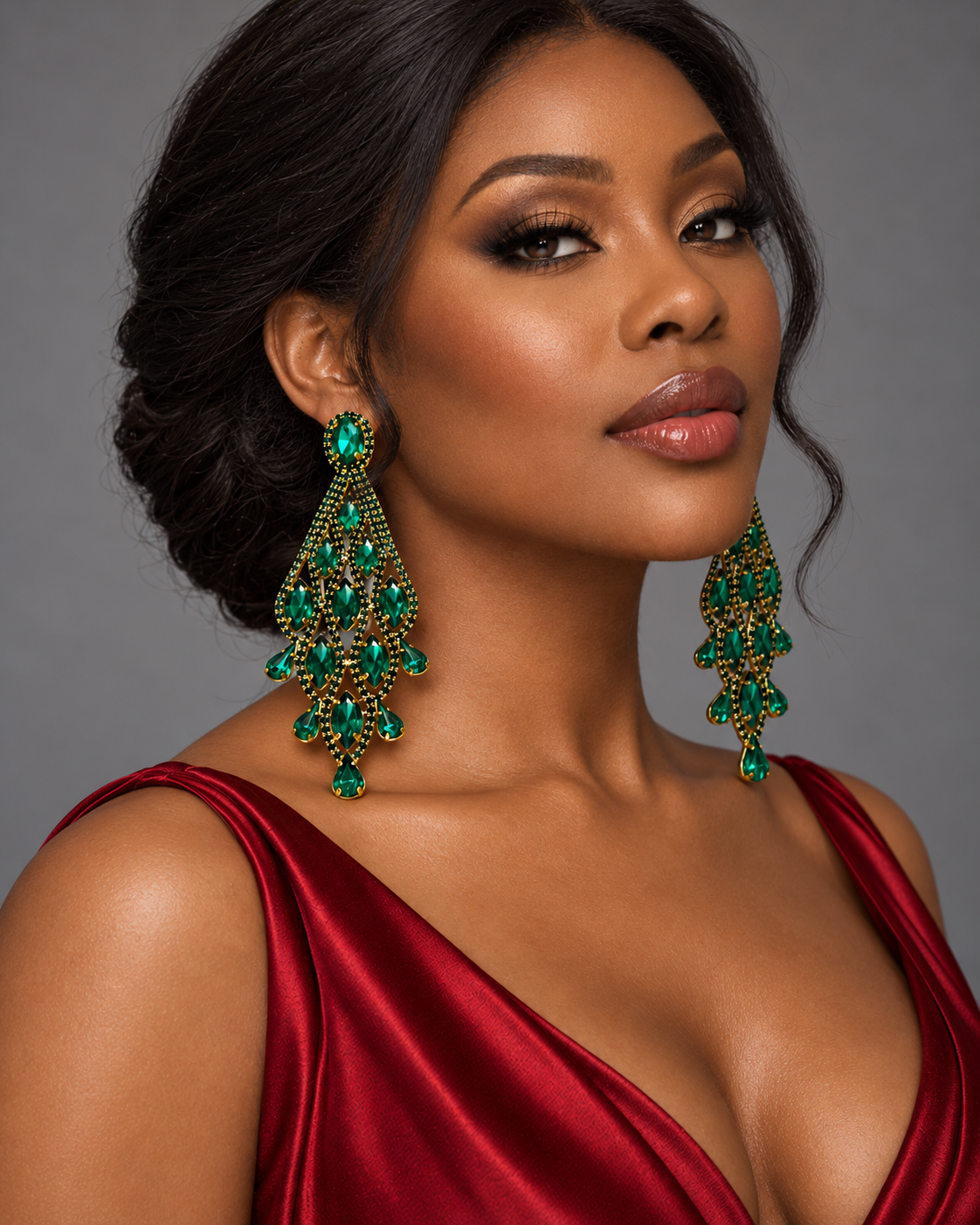 Long Emerald Green Rhinestone Chandelier Earrings - Fatisha Boutique Fatisha Boutique