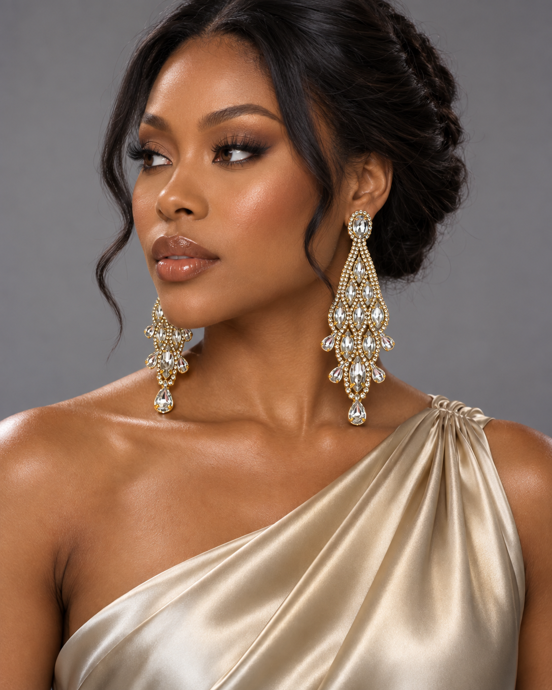 Long Rhinestone Chandelier Statement Earrings - Fatisha Boutique