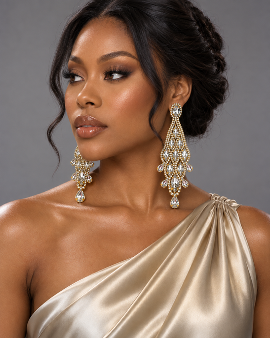 Long Rhinestone Chandelier Statement Earrings - Fatisha Boutique