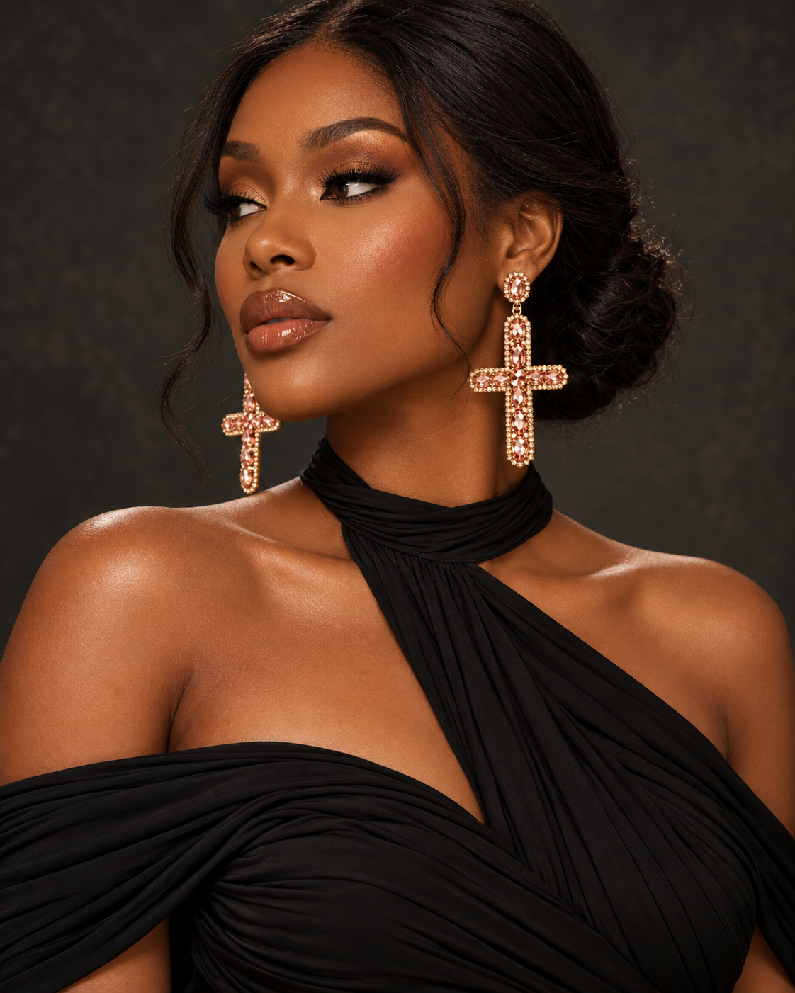 Oversized Rhinestone Cross Statement Earrings – Long Crystal Drop Earrings - Fatisha Boutique Fatisha Boutique