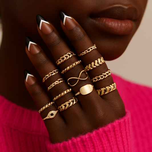 13-Piece Gold Statement Ring Set – Trendy Boho Stackable Fashion Rings for Women - Fatisha Boutique #