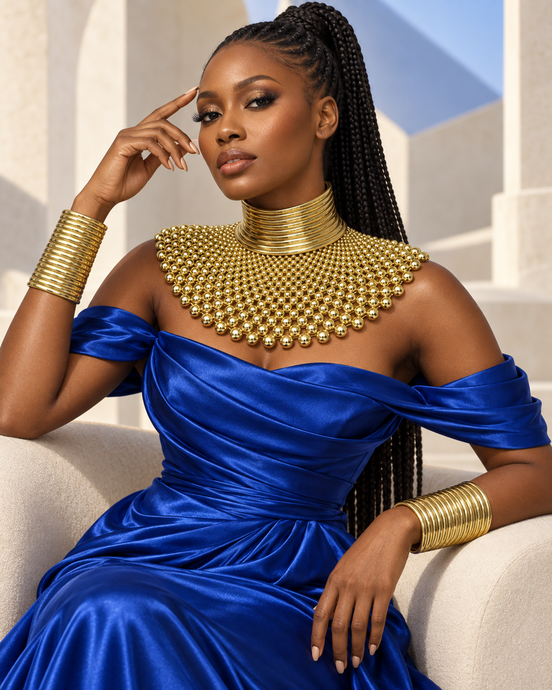 Cleopatra Collar Bib Necklace & Ndebele Cuff Set - Fatisha Boutique