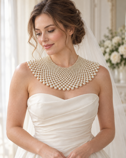 Bridal Faux Pearl Bib Collar Statement Necklace for Women