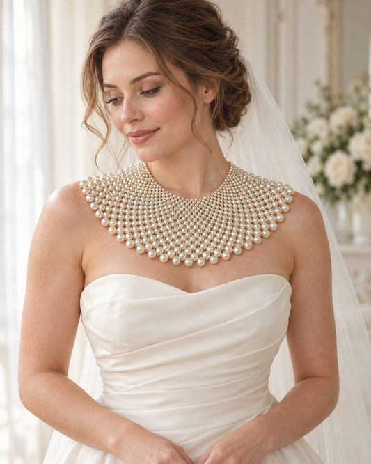 Bridal Faux Pearl Bib Collar Statement Necklace for Women - Fatisha Boutique
