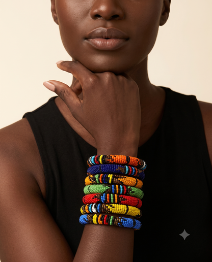 Bracelets perlés africains faits à la main – Bracelets tribaux massaï colorés empilables