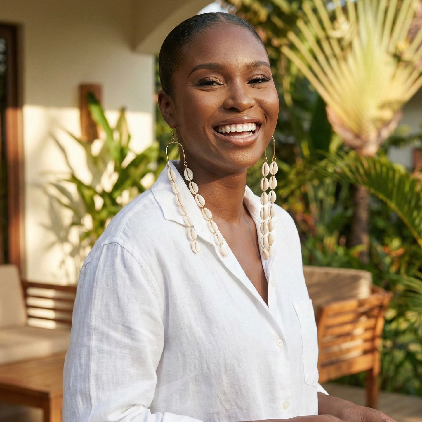 Extra Long Cowrie Shell Drop Earrings – Gold & White African Statement Jewellery - Fatisha Boutique #