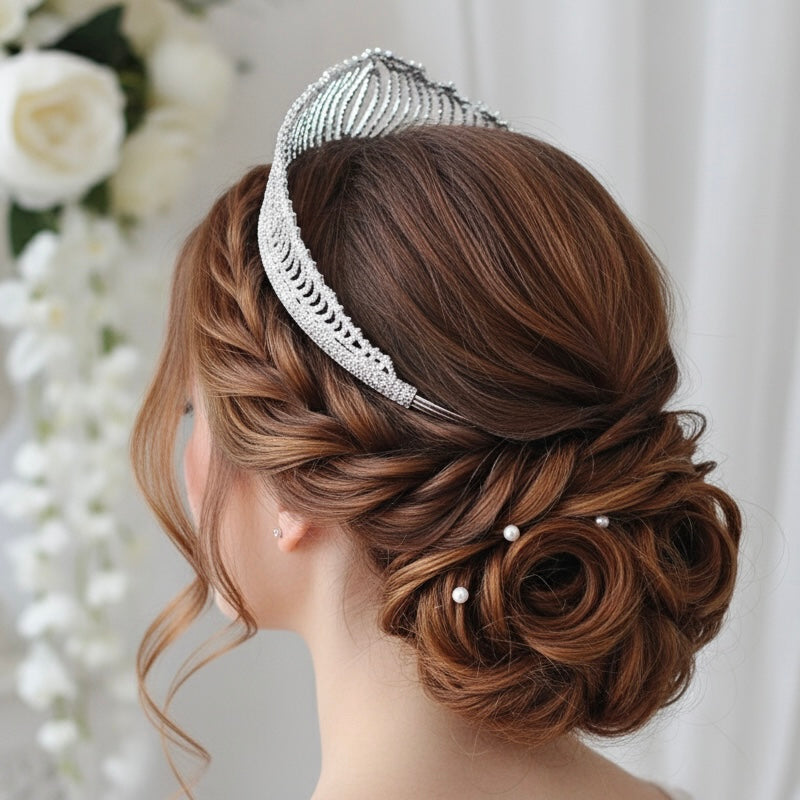 Bridal Crystal Rhinestone Tiara Crown Headpiece – Gold & Silver – Prom & Wedding Accessory - Fatisha Boutique #