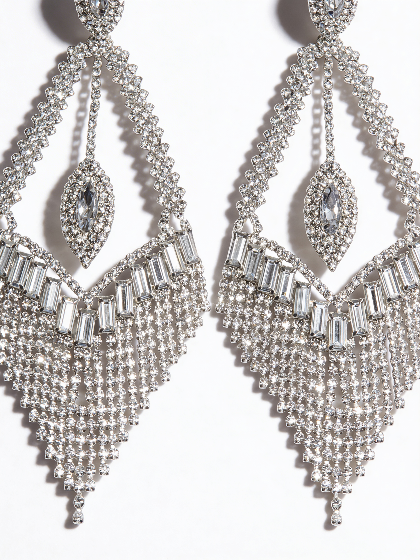 Luxury Crystal Chandelier Statement Earrings – Long Rhinestone Glam Drop (Gold, Silver or Grey) - Fatisha Boutique #