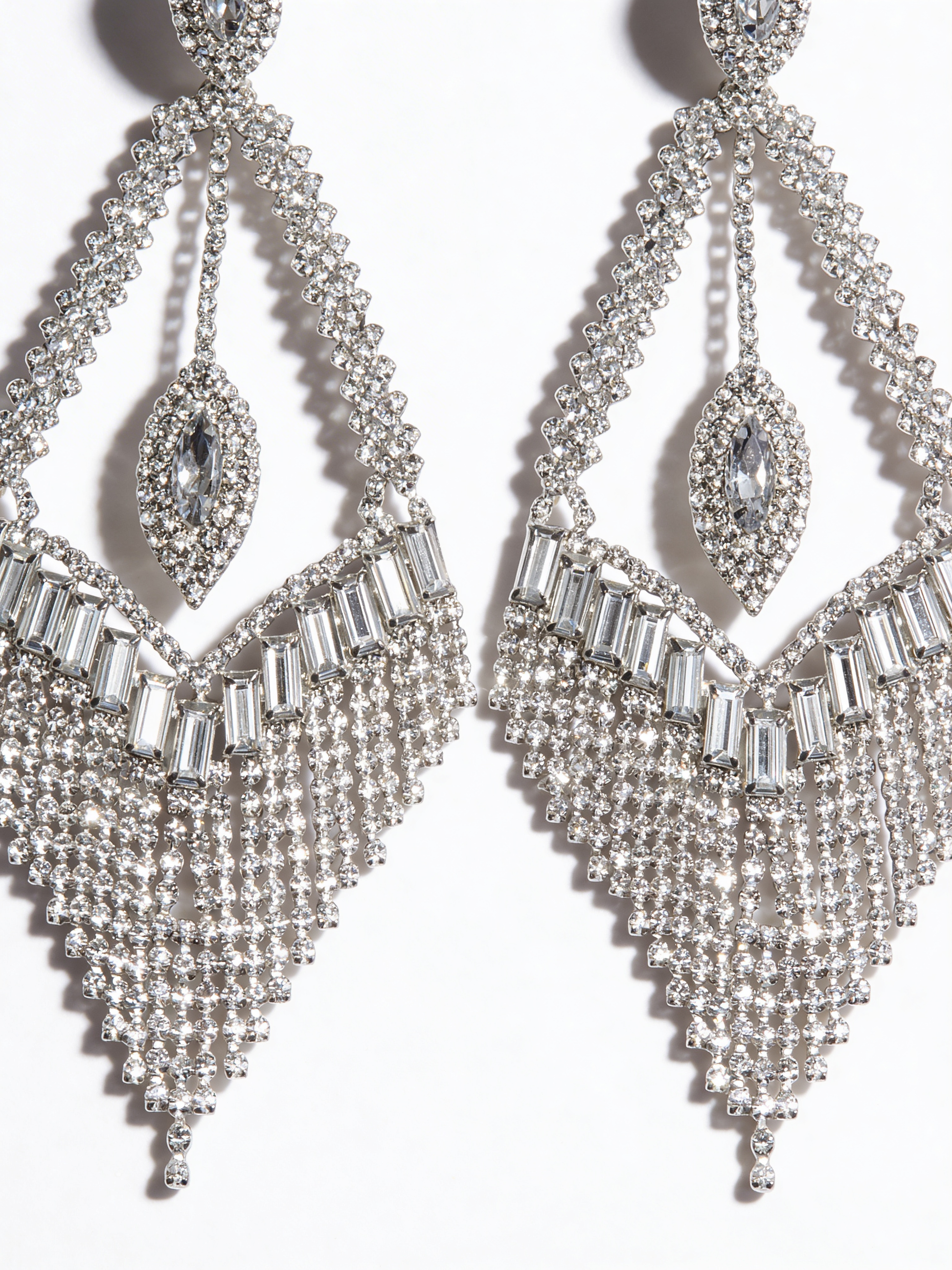 Luxury Crystal Chandelier Statement Earrings – Long Rhinestone Glam Drop (Gold, Silver or Grey) - Fatisha Boutique #