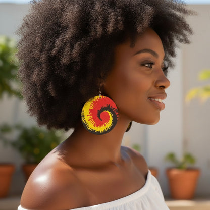 Rasta Spiral Wooden Earrings – Double-Sided Red, Green, Yellow Statement Jewellery - Fatisha Boutique #