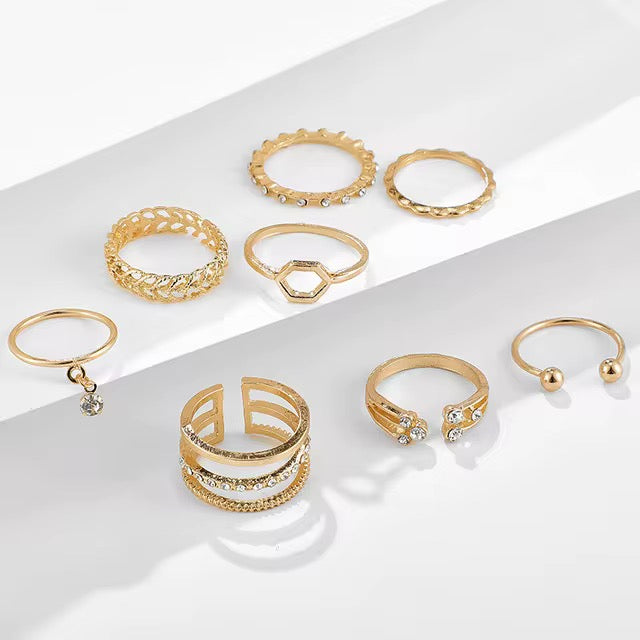 Gold-Tone Dainty Ring Set – 10 Pcs Adjustable Minimalist Fashion Rings - Fatisha Boutique #