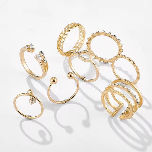 Gold-Tone Dainty Ring Set – 10 Pcs Adjustable Minimalist Fashion Rings - Fatisha Boutique #