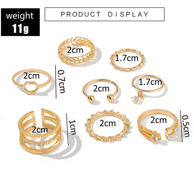 Gold-Tone Dainty Ring Set – 10 Pcs Adjustable Minimalist Fashion Rings - Fatisha Boutique #