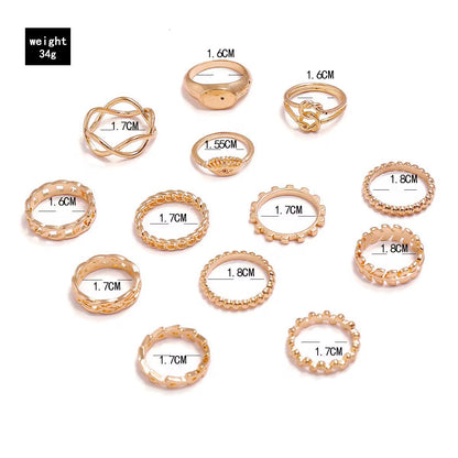 13-Piece Gold Statement Ring Set – Trendy Boho Stackable Fashion Rings for Women - Fatisha Boutique #